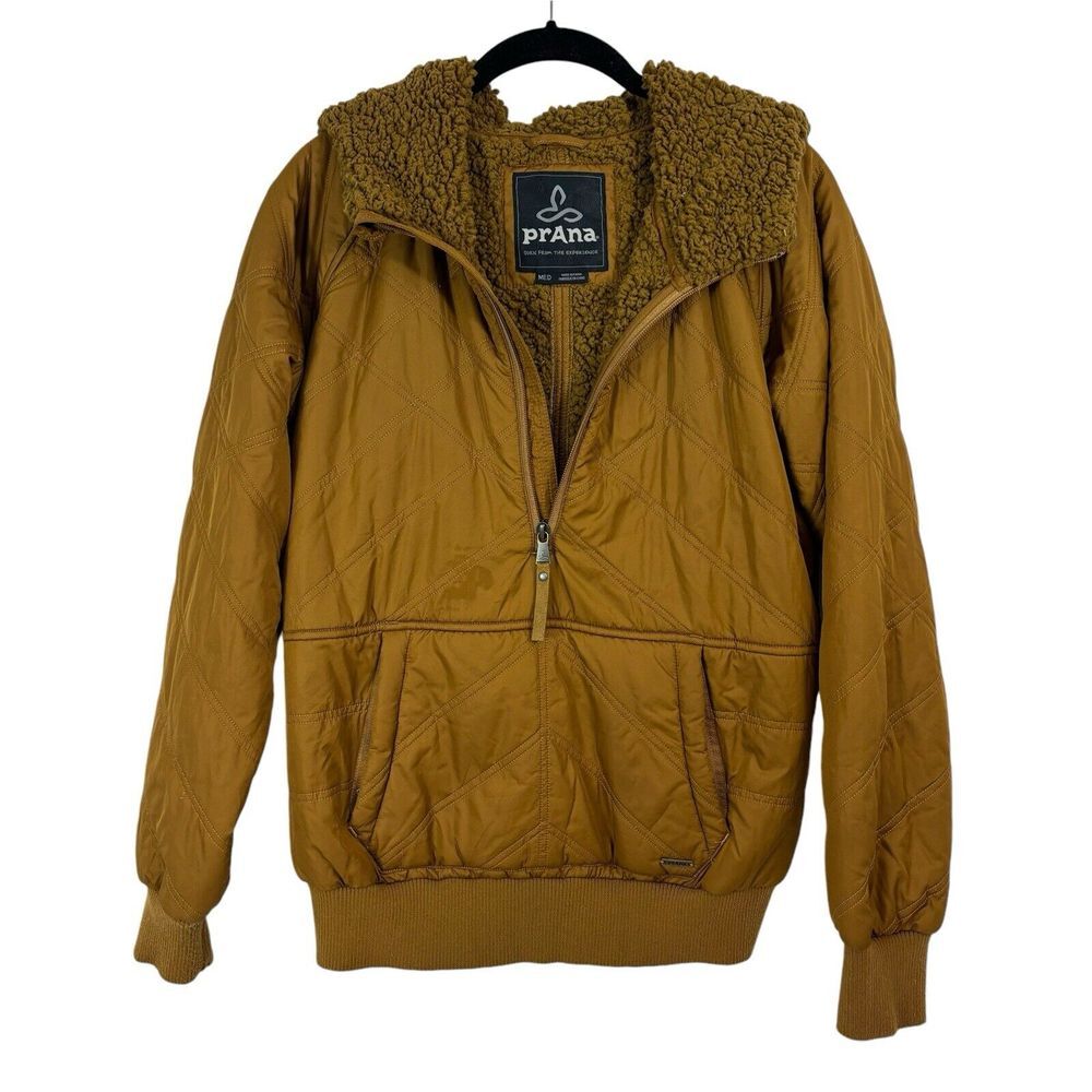 Prana Esla Half Zip Pullover Gold Quilted Athleisure Fleece Fall Jacket Size M